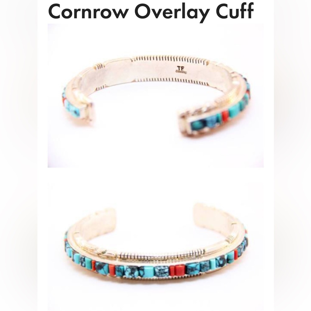 Turquoise and Coral Overlay Cuff Bracelet